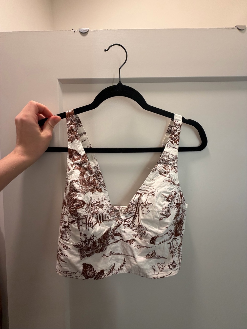 Altar'd State Brown Toile V-Neck Crop Top on White